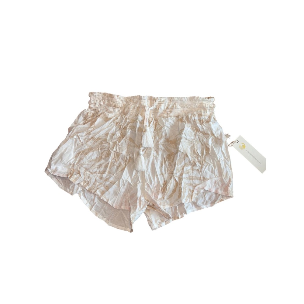 Ocean Drive Smocked Shorts Palm Leaf Print Tassel Detail Casual Size L
